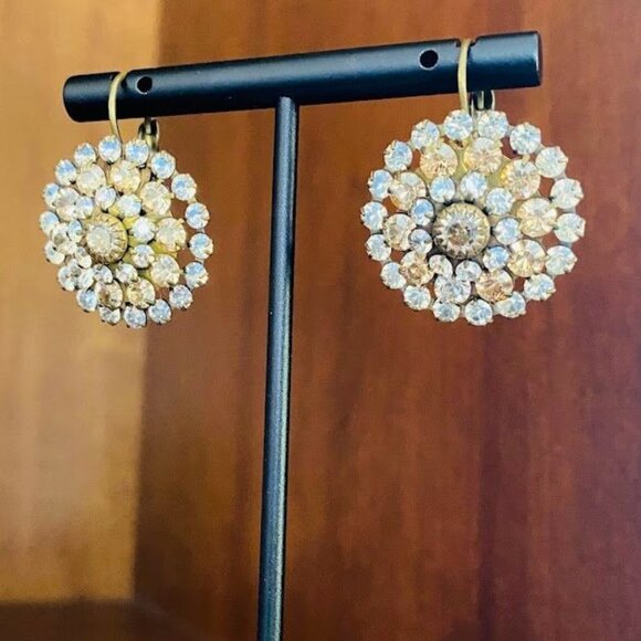 Liz Palacios Florette Leverback Earrings Made With Swarovski Crystals Brass Tone - Picture 4 of 10